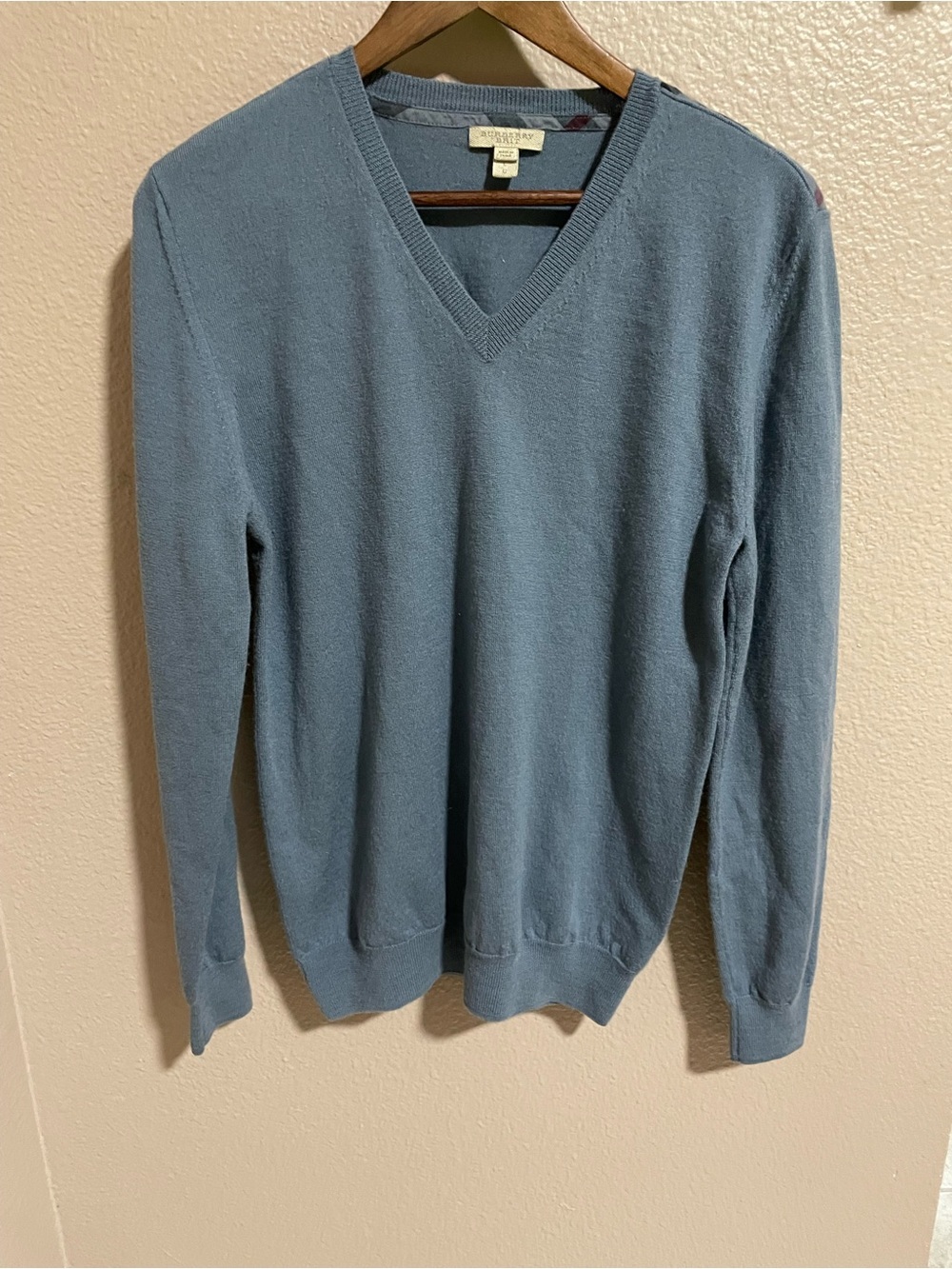 Burberry Brit Merino Wool Men’s V-Neck Sweater - Slate Blue